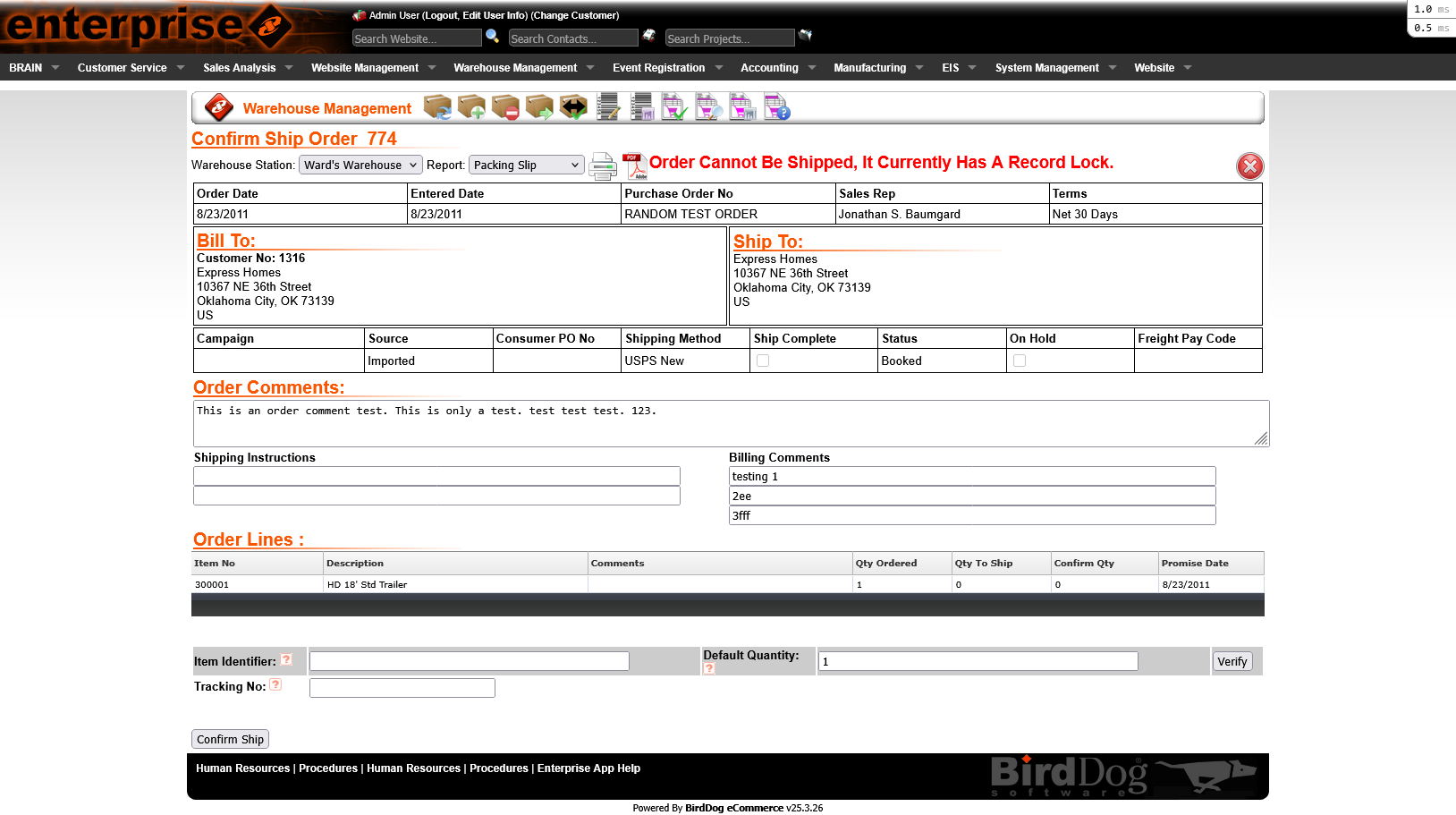 Confirm Ship Order — before