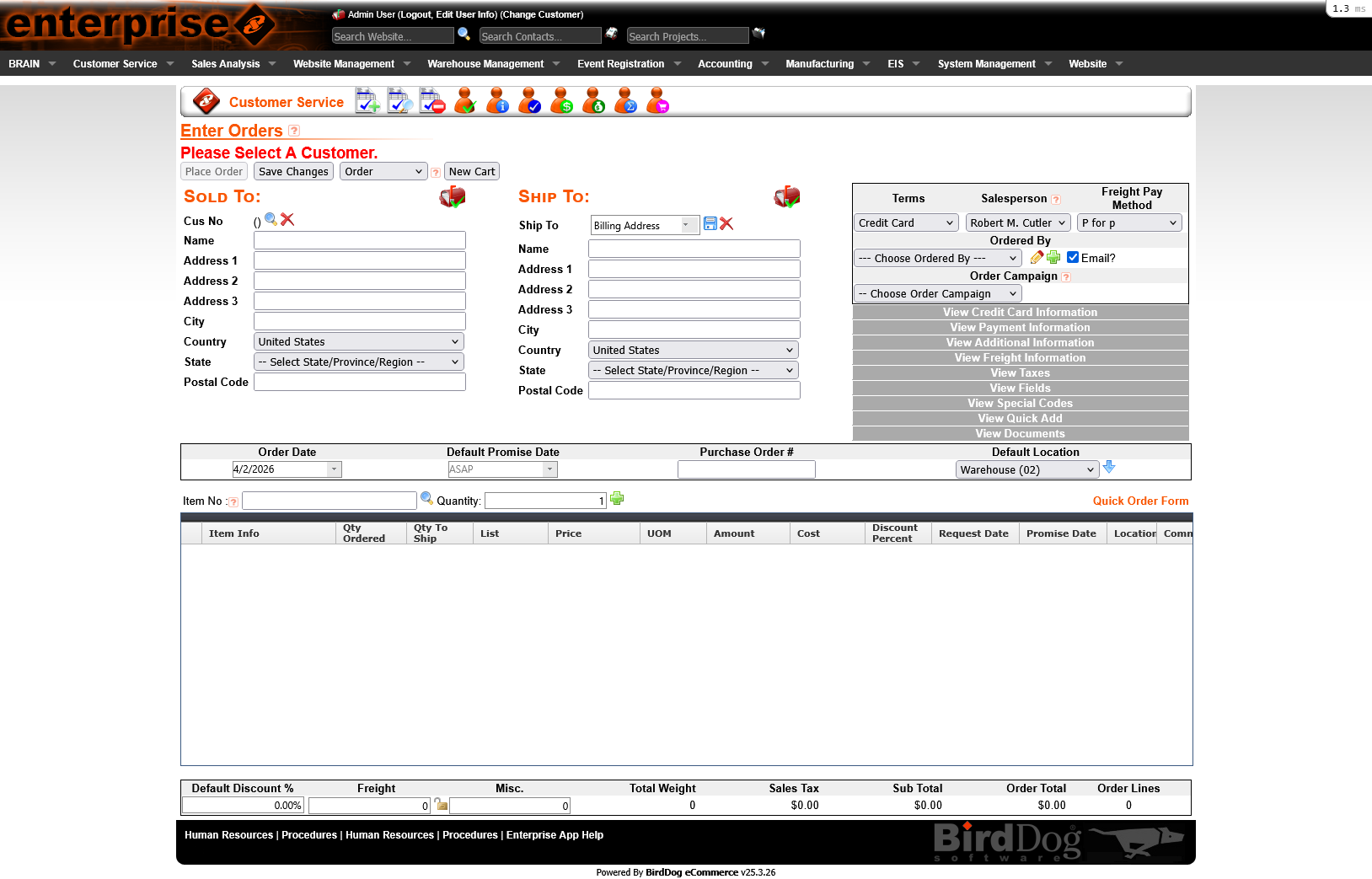 Order Entry — before