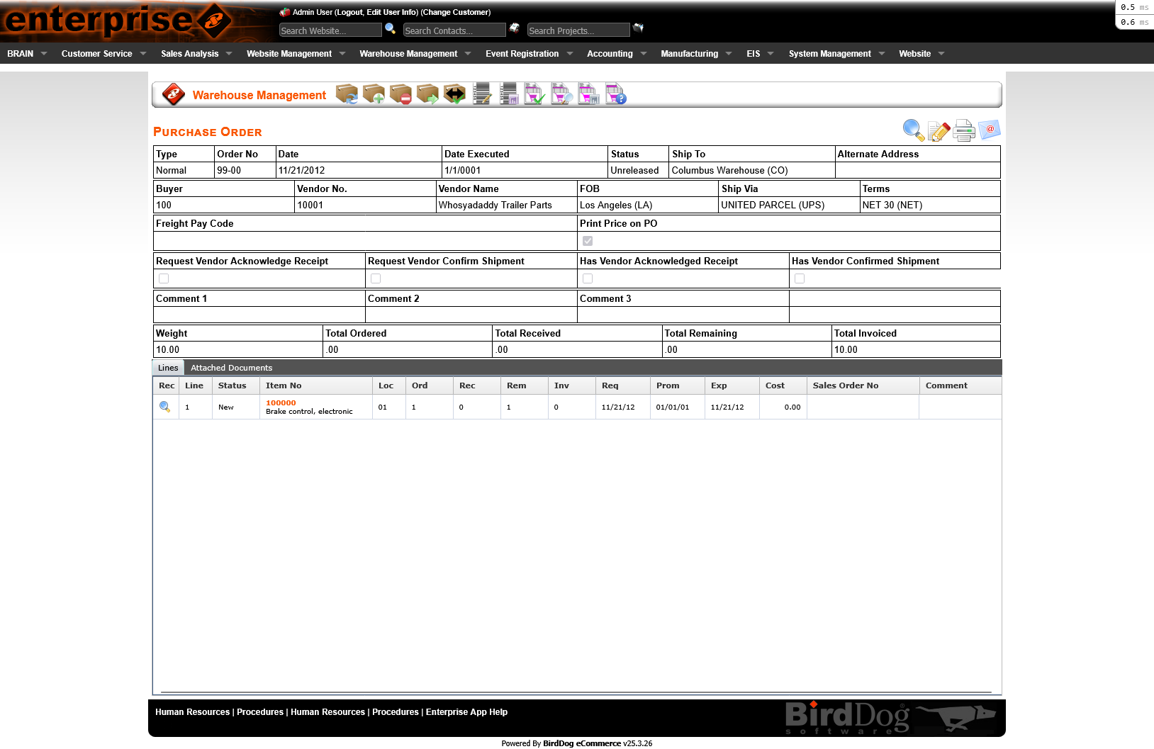 Purchase Order detail — before