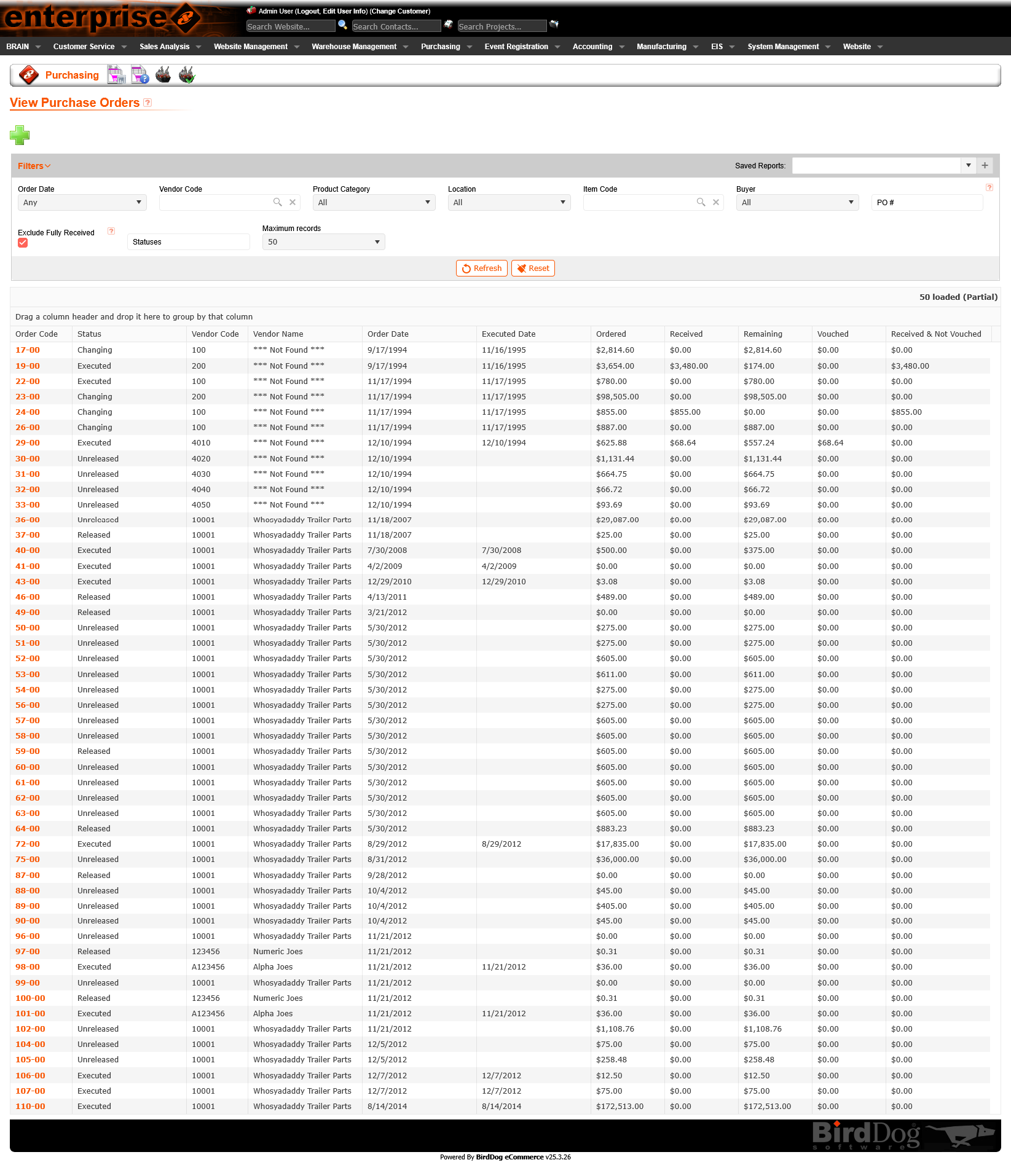 Purchase Orders list — after