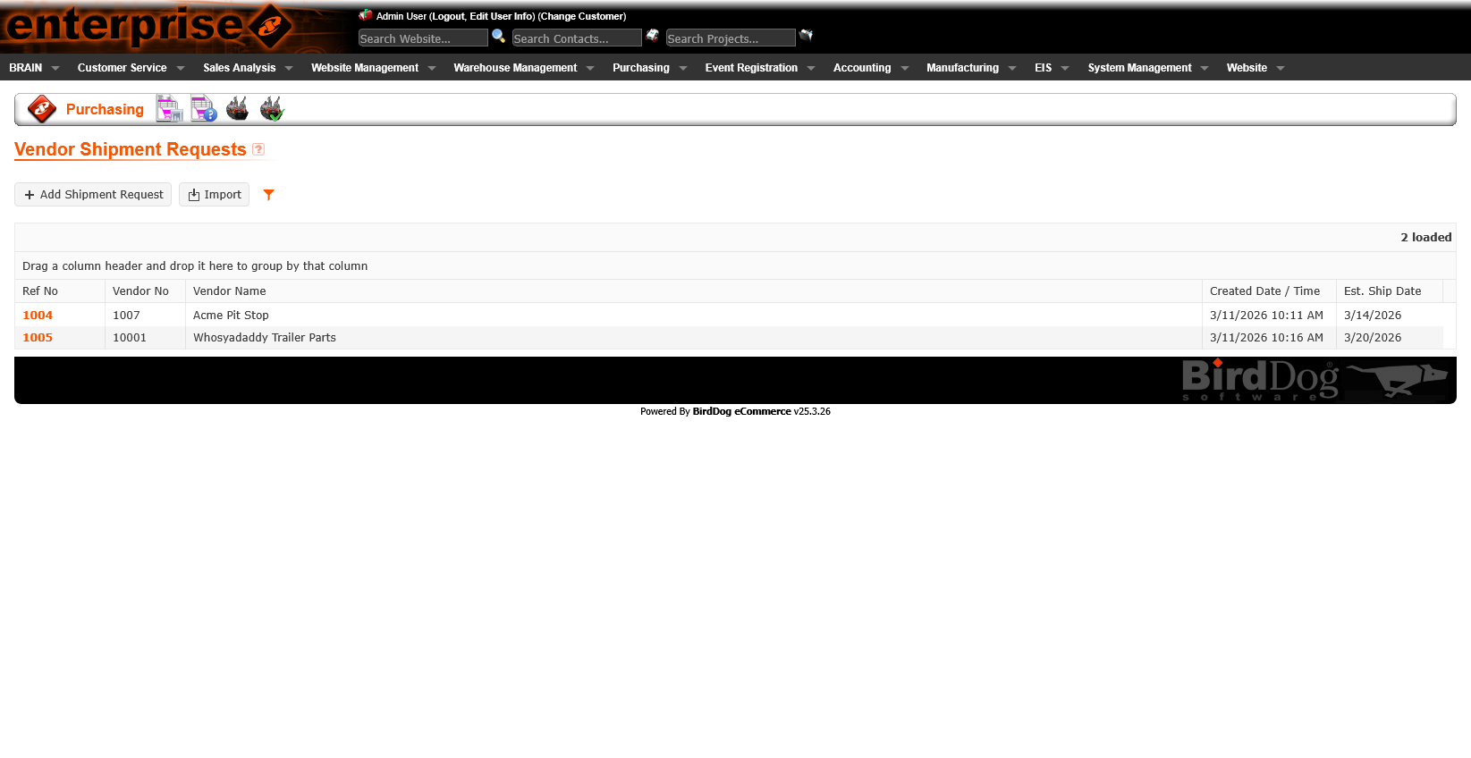 Vendor Shipment Requests